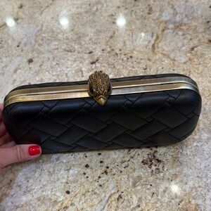 KURT GEIGER BLACK QUILTED CLUTCH WITH A GOLD EAGLE HEAD CLASP